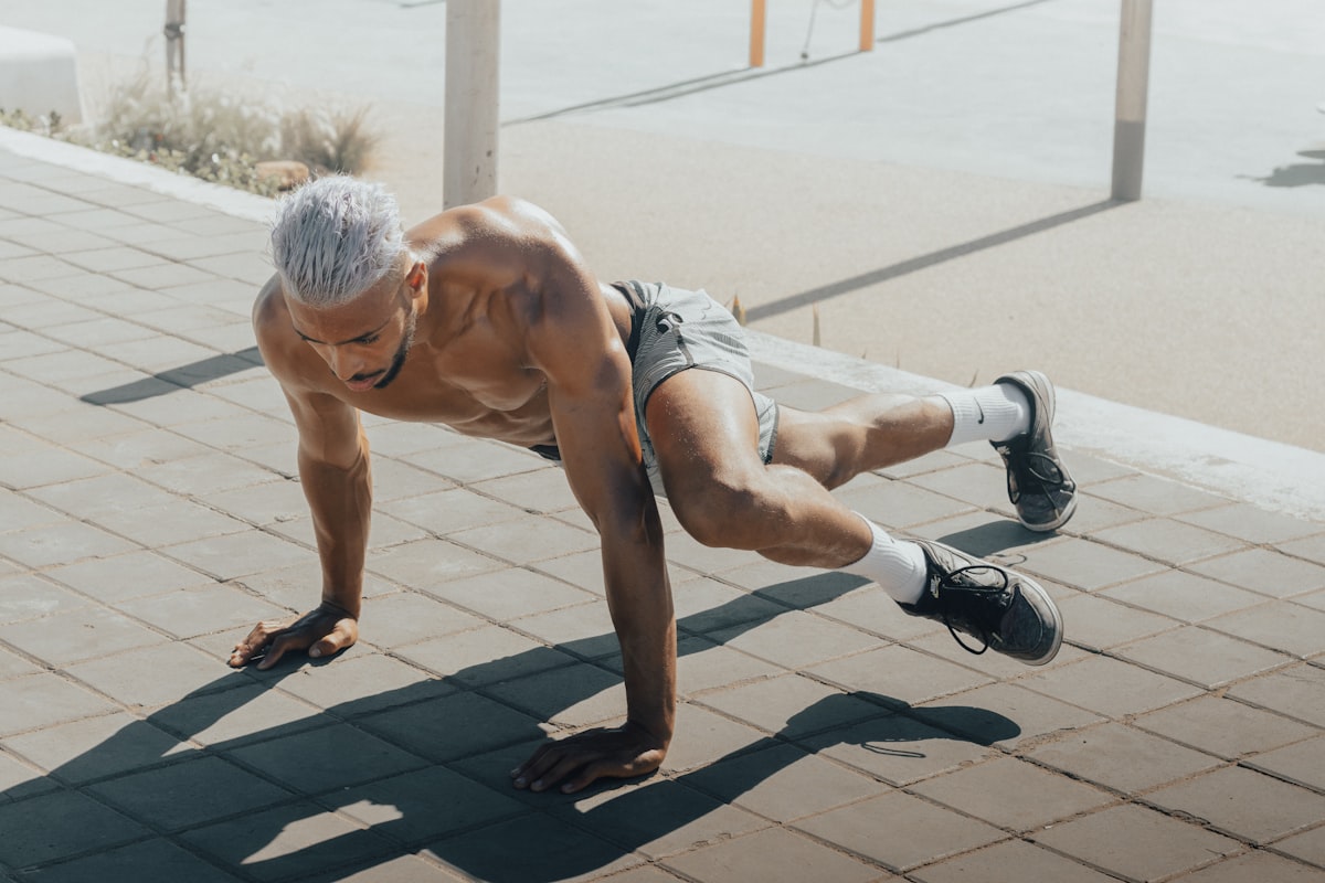 Active older adult performing strength training